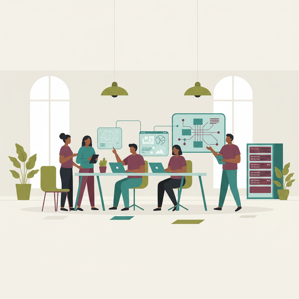 Diverse software development team collaborating dynamically